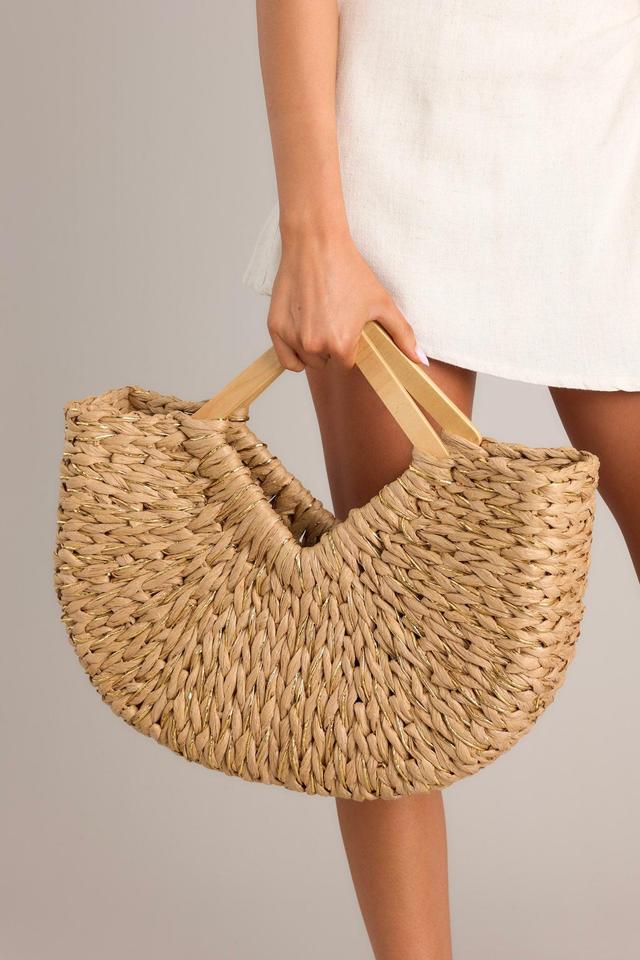 Coastal Cove Tan & Gold Woven Tote Bag Product Image