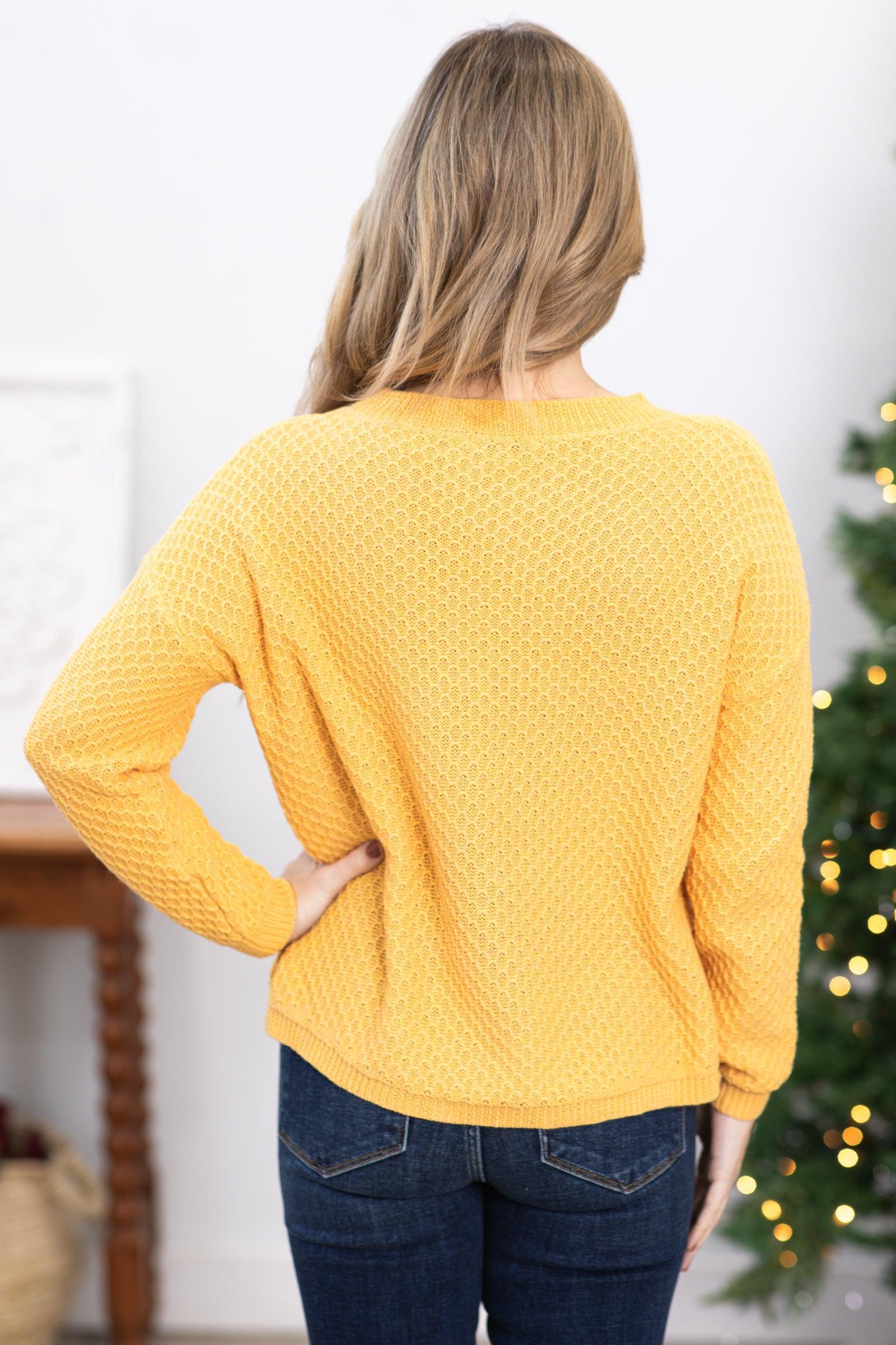 Yellow Textured Raglan Sleeve Sweater Product Image