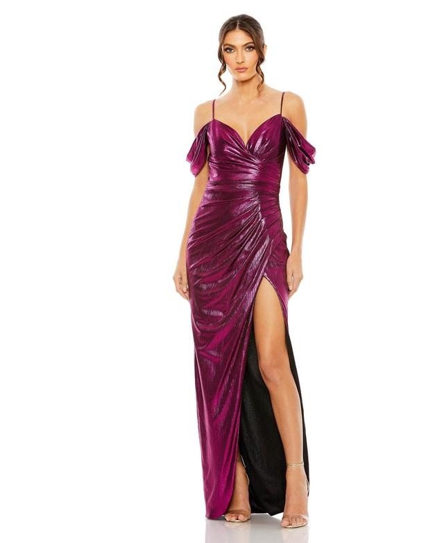 Mac Duggal Womens Off The Shoulder Cap Sleeve Faux Wrap Gown Product Image