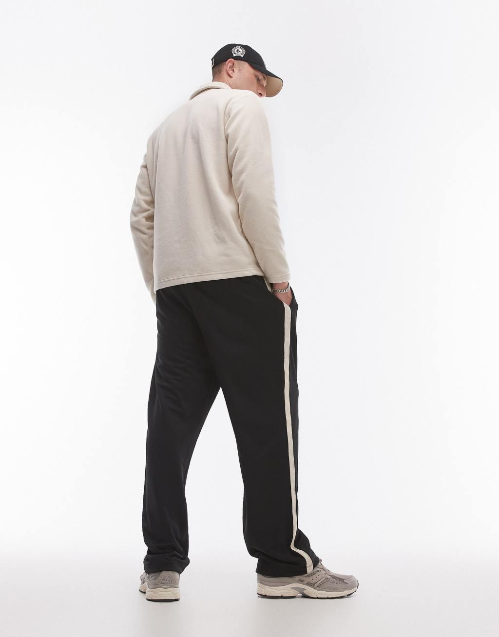 Topman straight leg sweatpants with side stripe in black Product Image