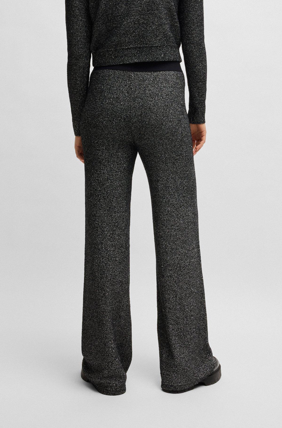 Knitted straight-leg trousers in sequinned yarns Product Image