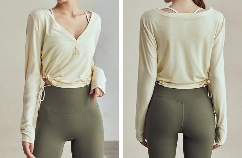 Long-Sleeve V-Neck Plain Crop Sports Top Product Image