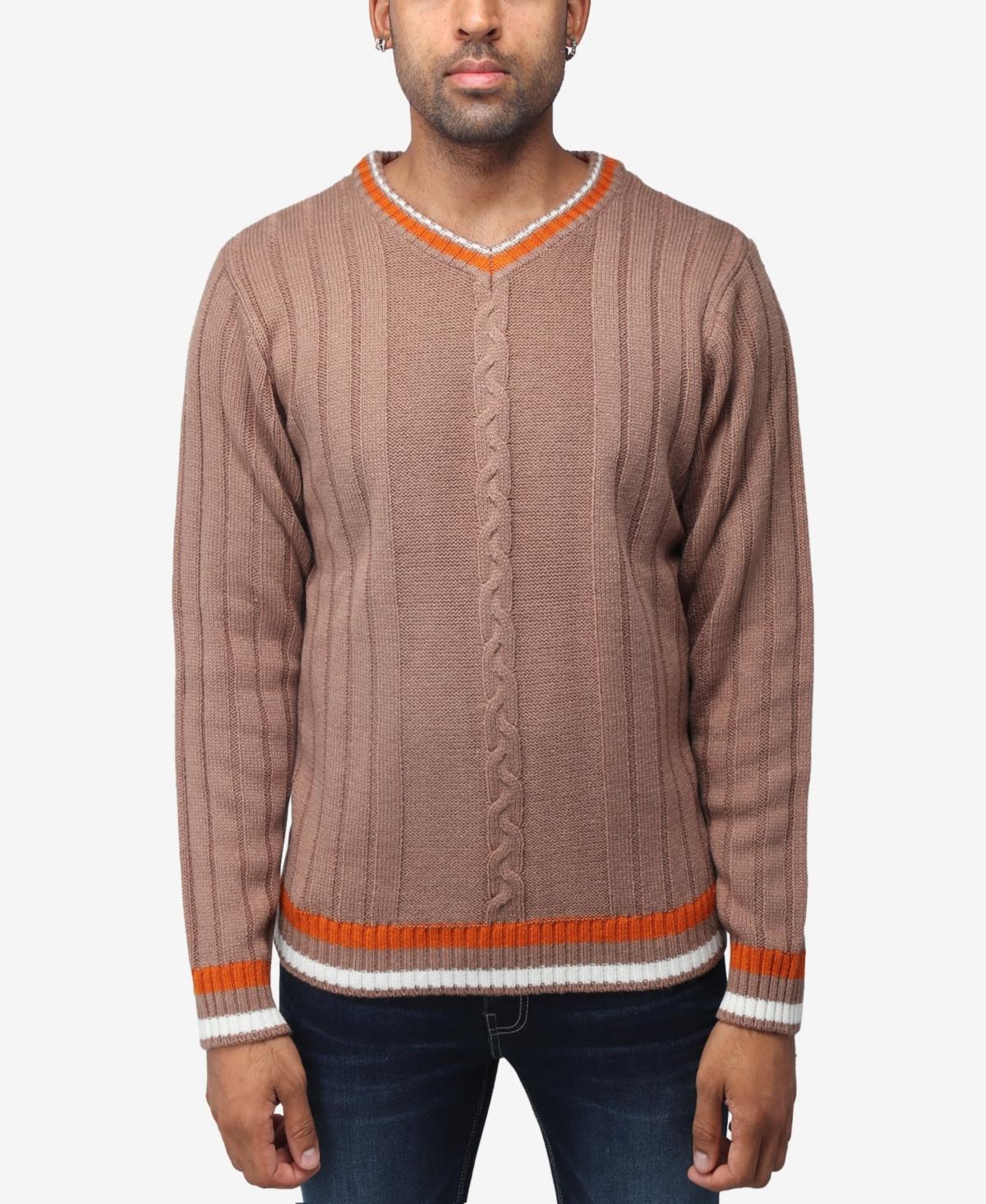 X-Ray Mens Cable Knit Tipped V-Neck Sweater Product Image