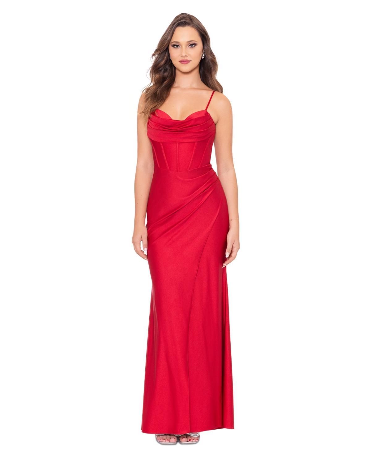 Betsy & Adam Womens Drape-Neck Sleeveless Sheath Gown product image