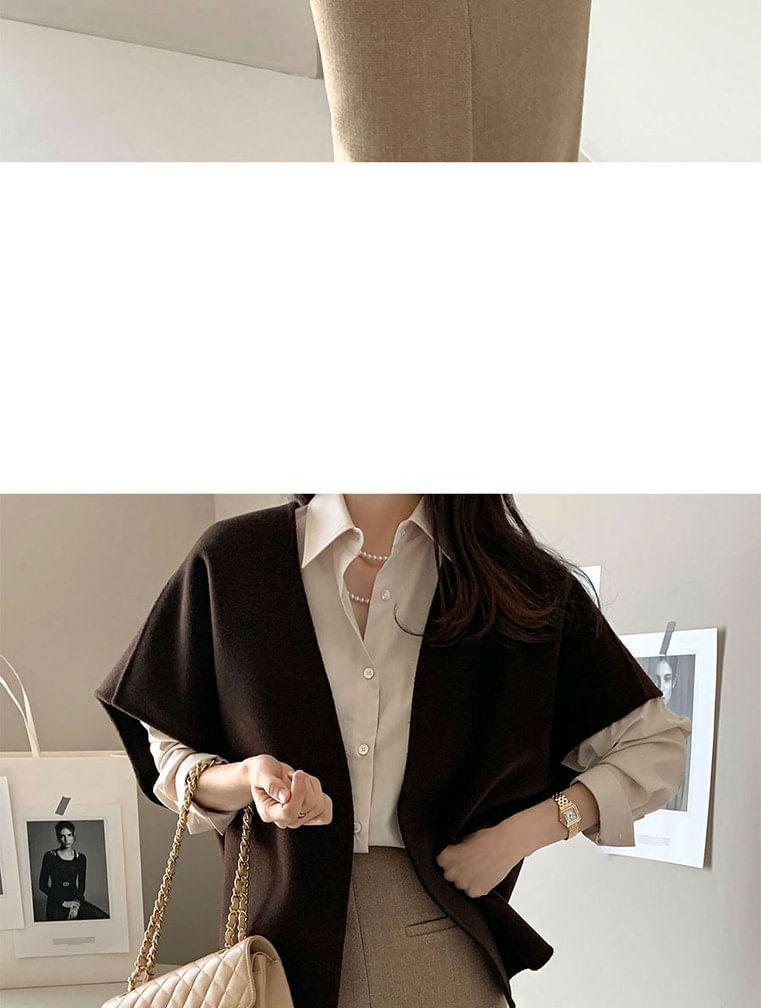 Short-Sleeve Plain Open Front Cropped Coat Product Image