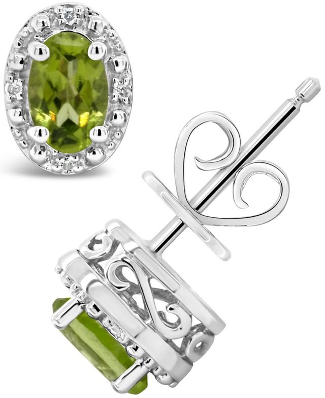 Gemstone and Diamond Accent Stud Earrings in Sterling Silver Product Image