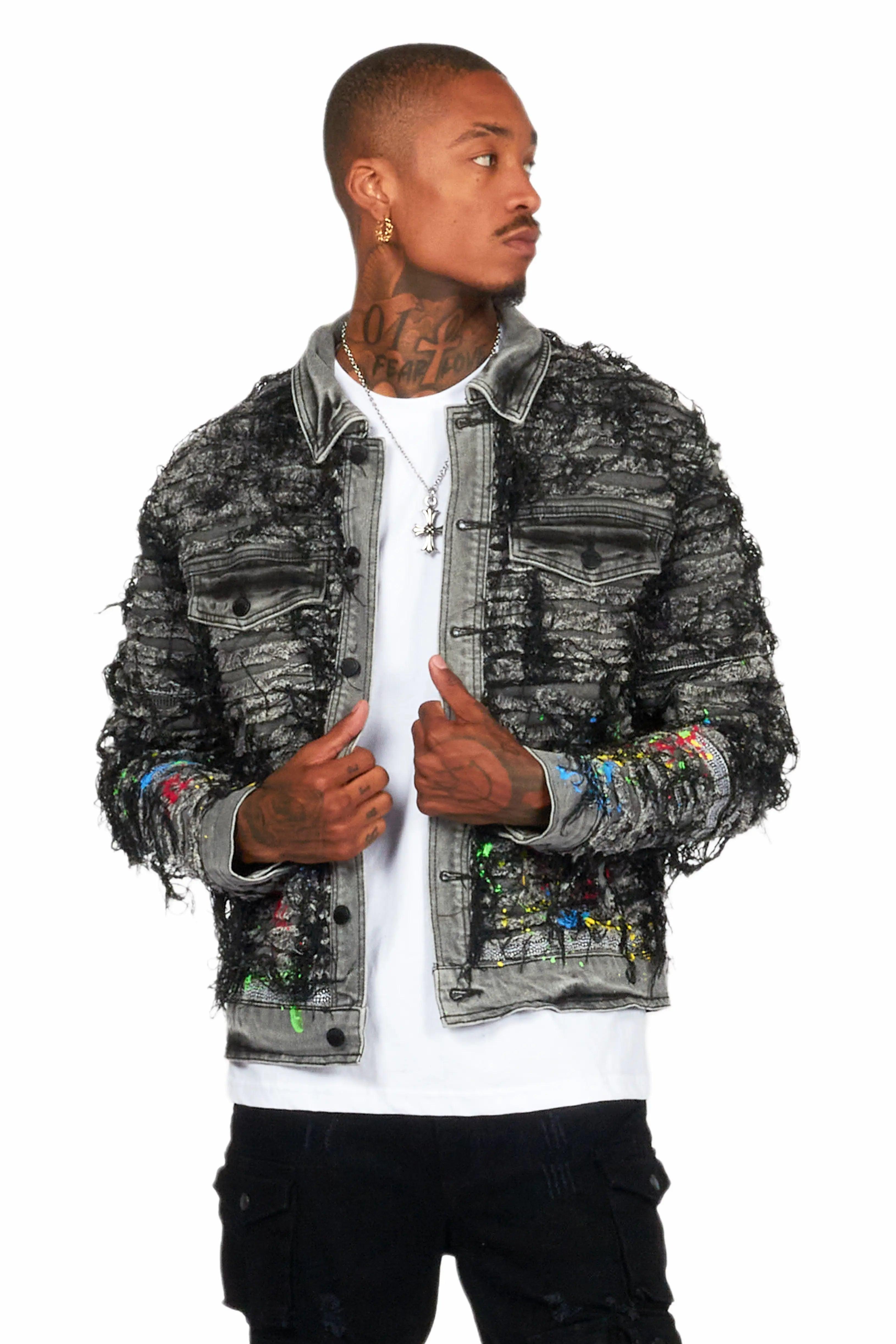 Gagan Black/Grey Painter Denim Jacket Male Product Image