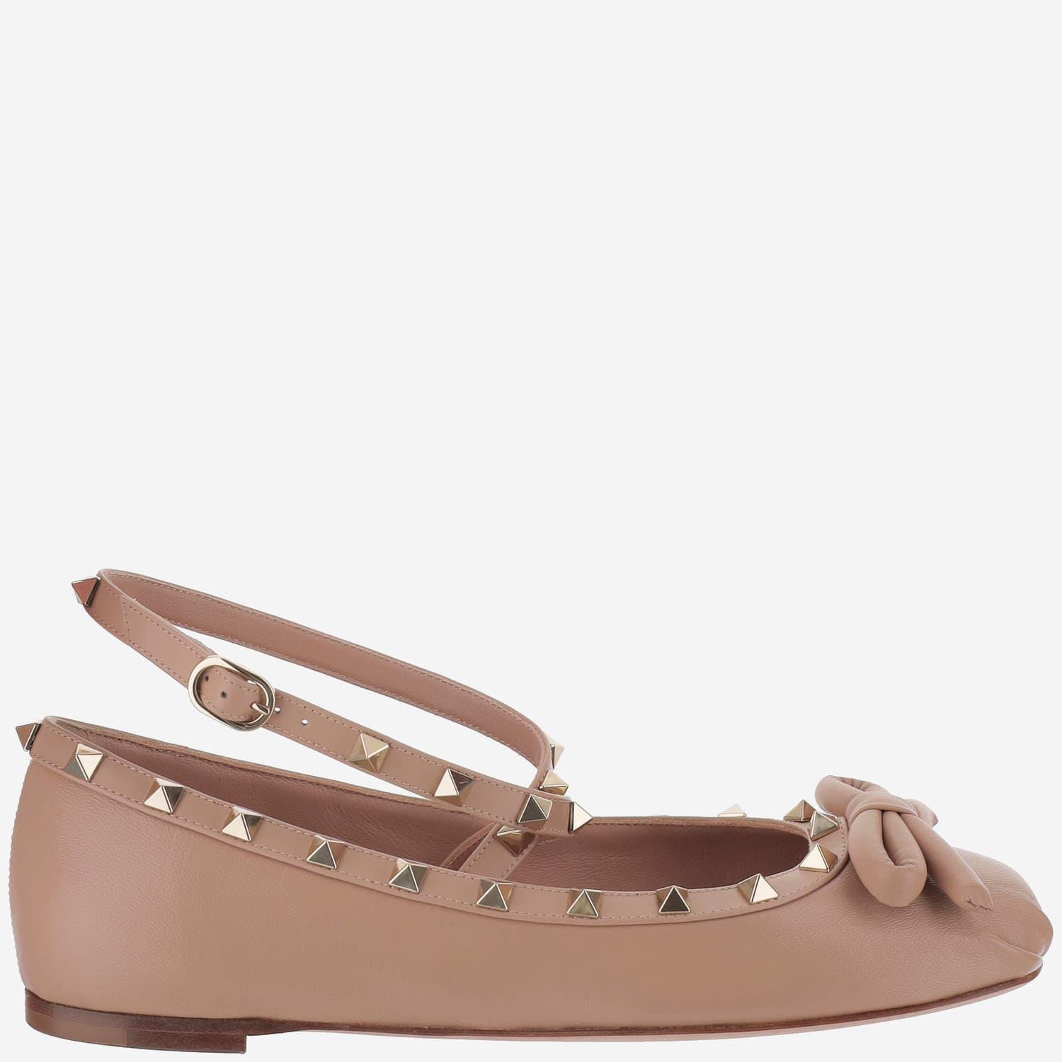 VALENTINO GARAVANI Powder Pink Satin Rockstud Ballerinas Product Image