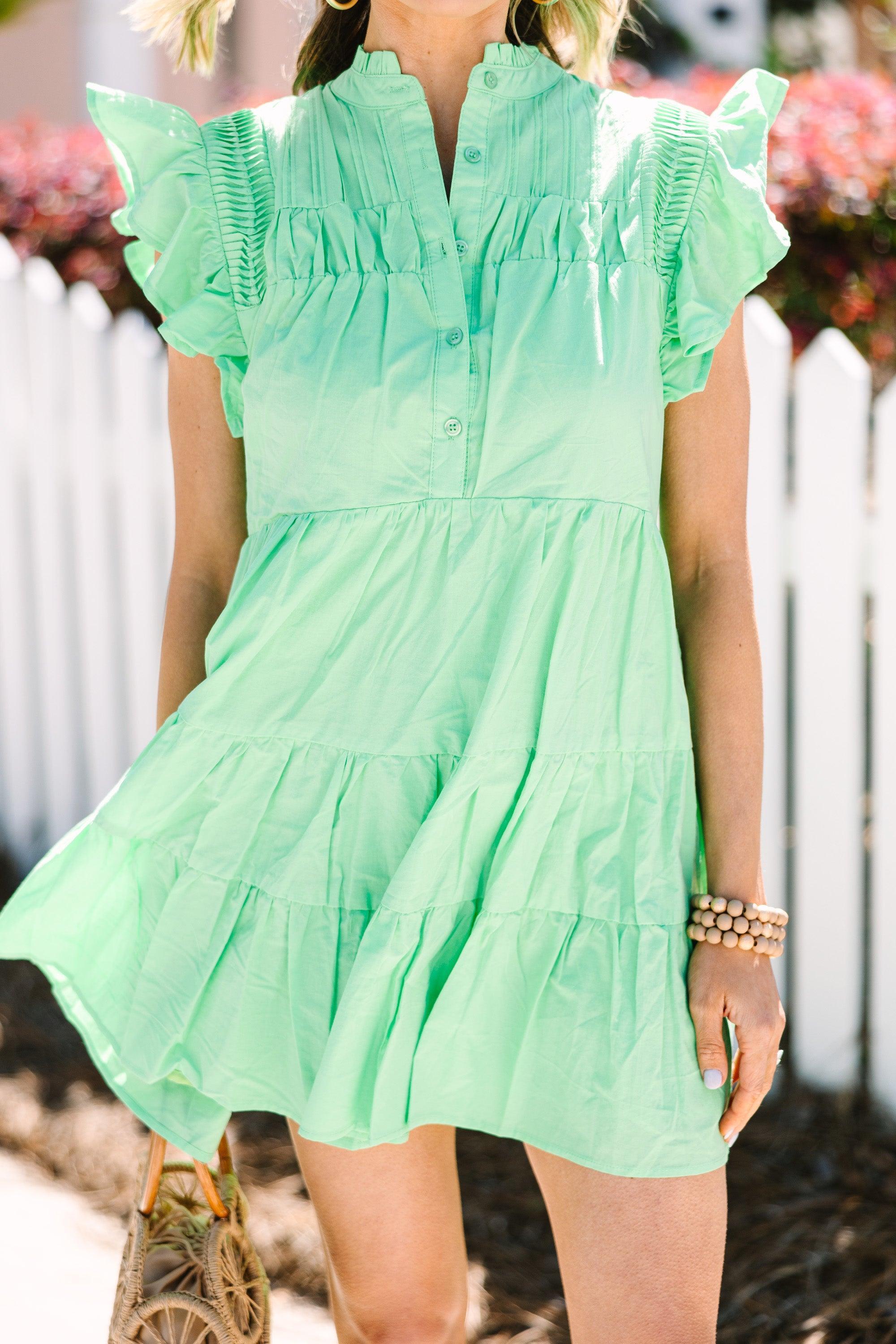 Bright Thoughts Pastel Green Ruffled Dress Female Product Image