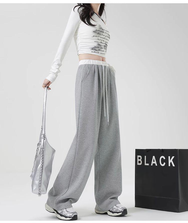 Drawstring Waist Two Tone Wide Leg Pants Product Image