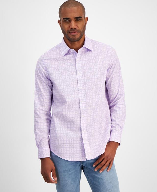 Men's Yale Regular-Fit Stretch Medallion-Print Button-Down Shirt, Created for Macy's Product Image