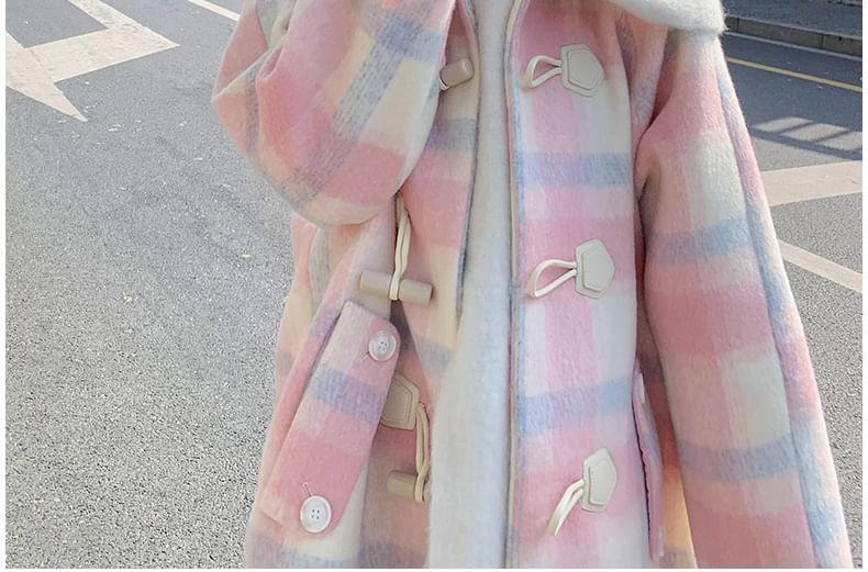 Collared Plaid Toggle Long Coat Product Image