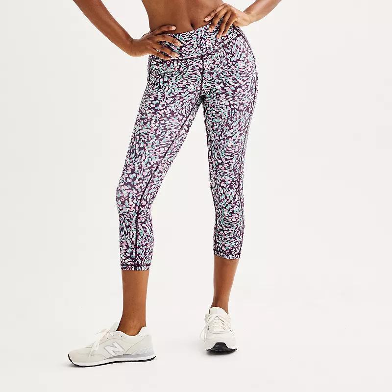 Womens Tek Gear Ultrastretch Pocket High-Waisted Capri Leggings Purple Spotted Product Image