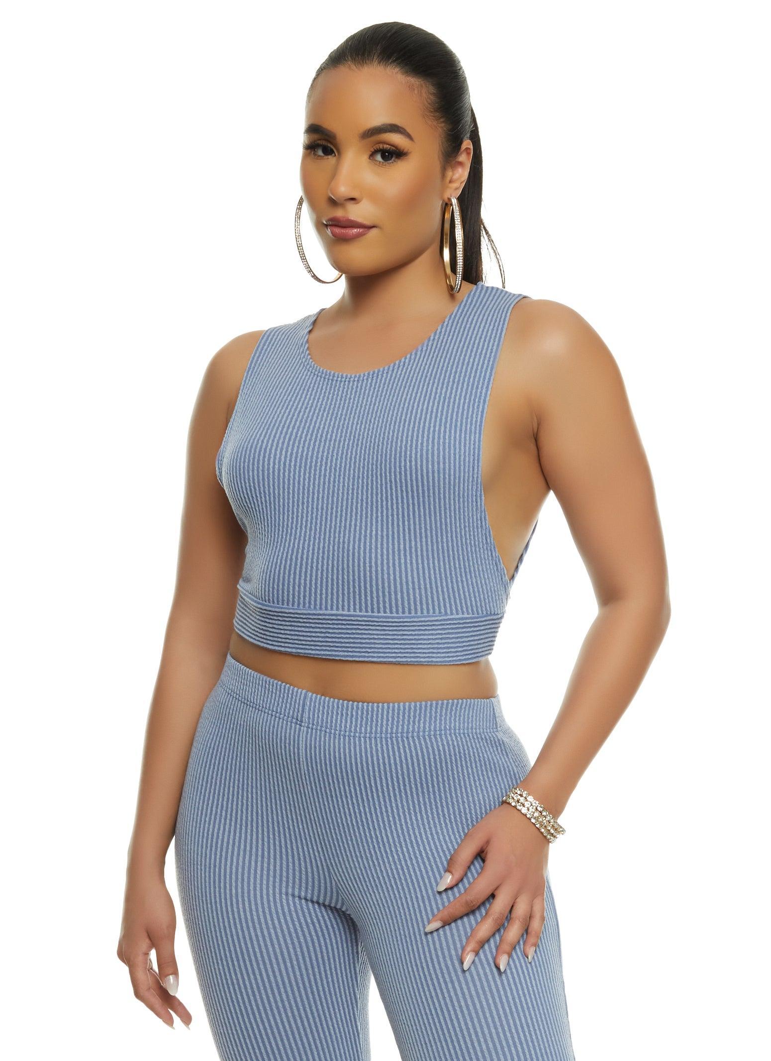 Womens Ribbed Knit Solid Cropped Tank Top Product Image