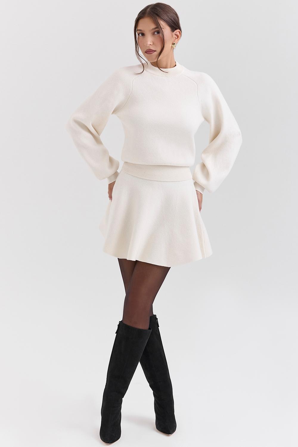 Rosina Cream Wool Cashmere Flounce Mini Skirt Product Image