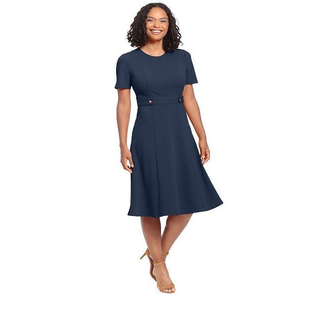 London Times Womens Puff-Sleeve Tab-Detail Fit & Flare Dress Product Image