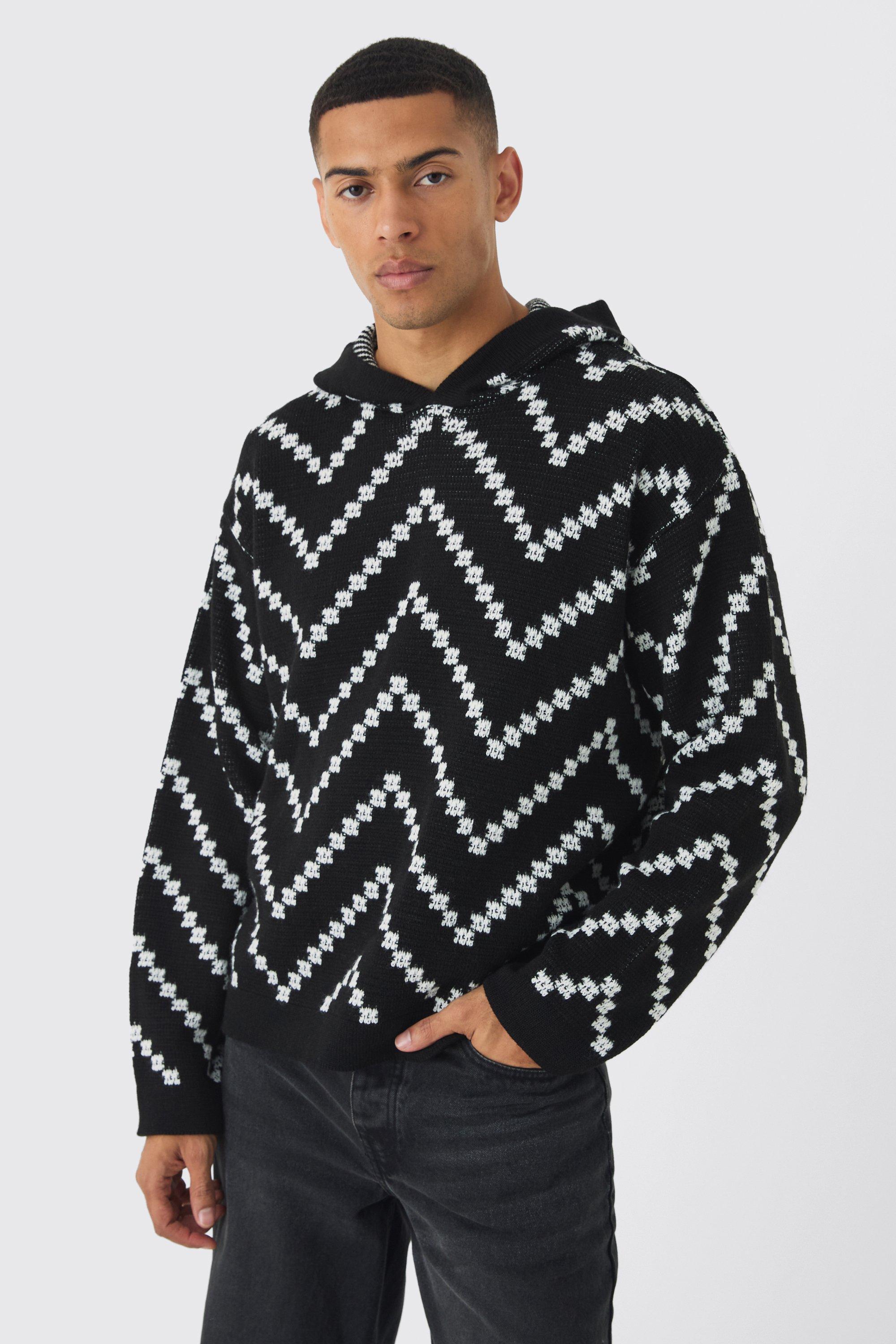 Oversized Boxy Stripe Knitted Hoodie | boohooMAN USA product image