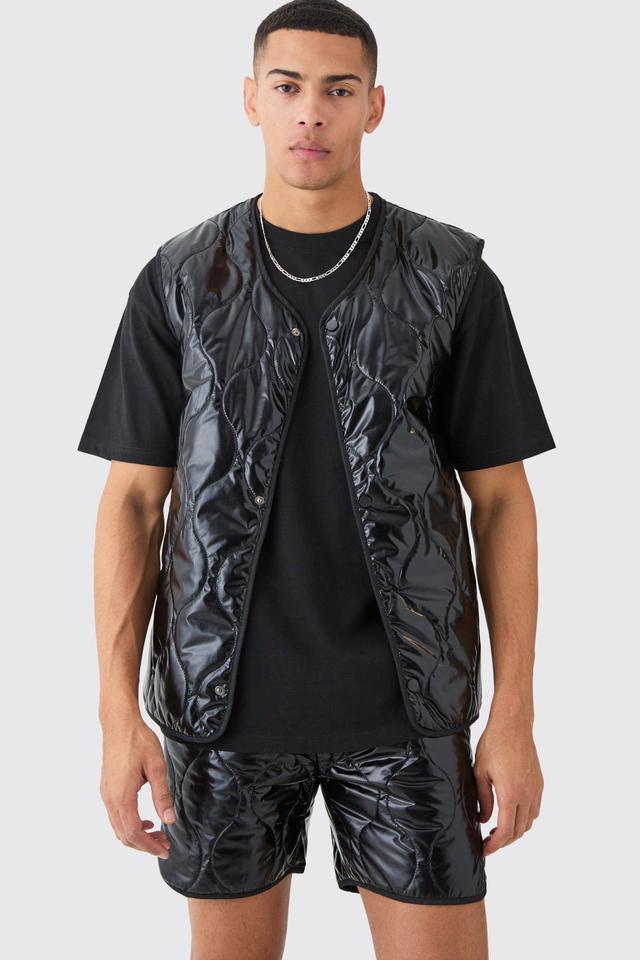 Quilted Vest And Short High Shine Set | boohooMAN USA Product Image