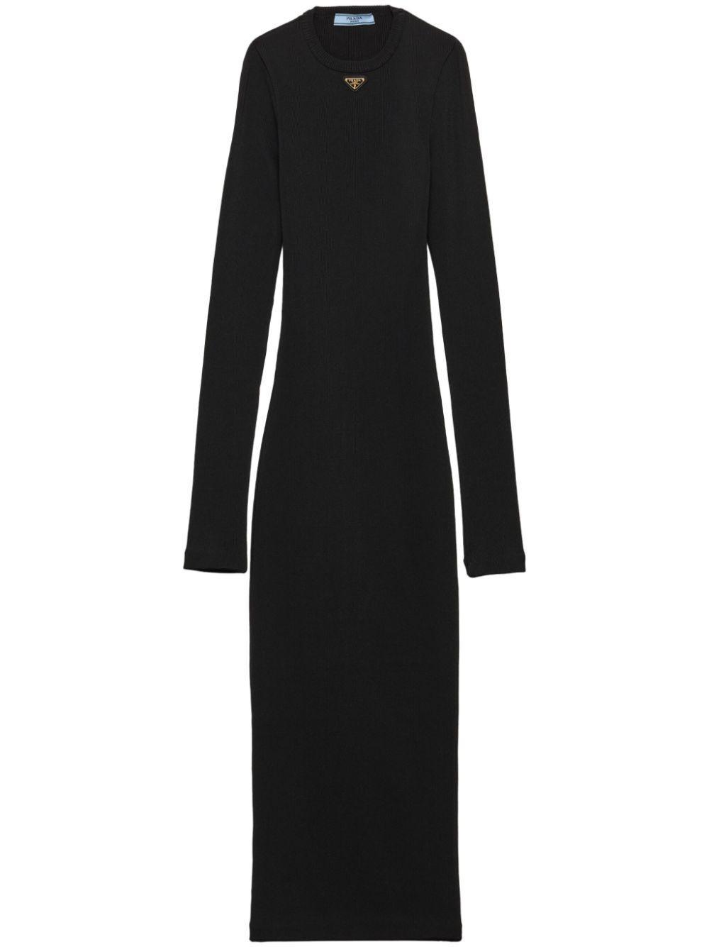 PRADA Ribbed-knit Midi Dress In Black Product Image