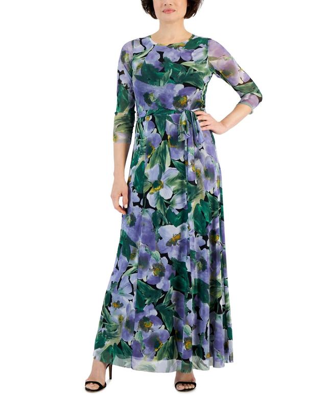 Women's 3/4-Sleeve Floral-Print Maxi Dress Product Image