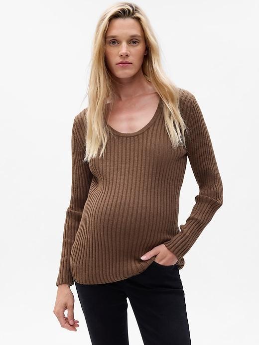 Maternity Lightweight V-Neck Rib Sweater Product Image