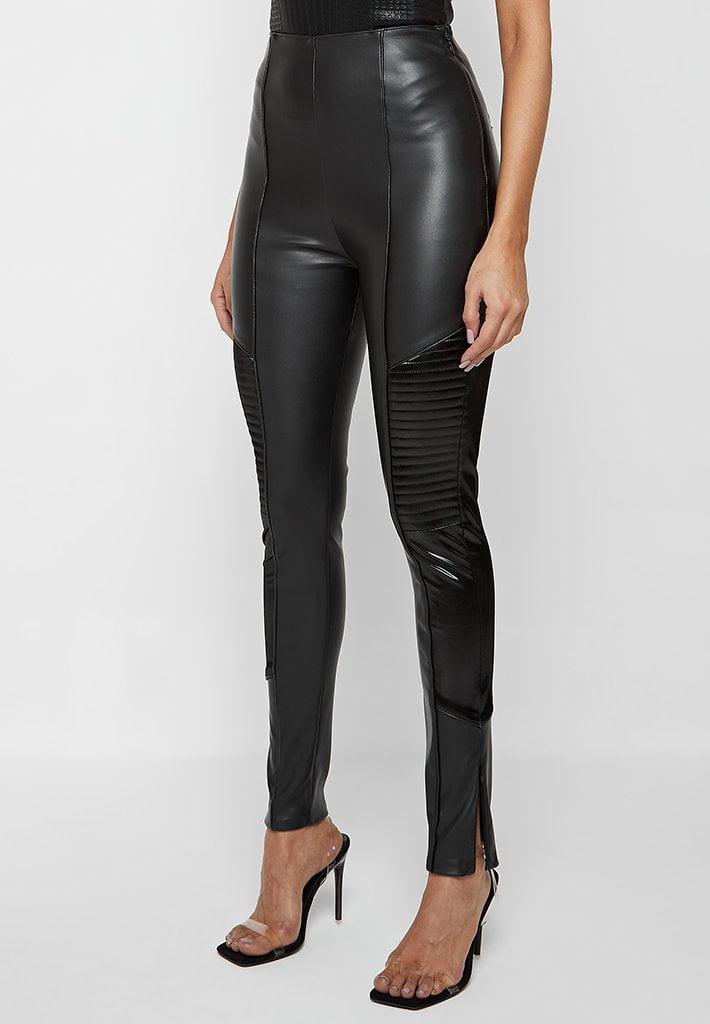 Leather & Patent Ribbed Leggings - Black Female Product Image