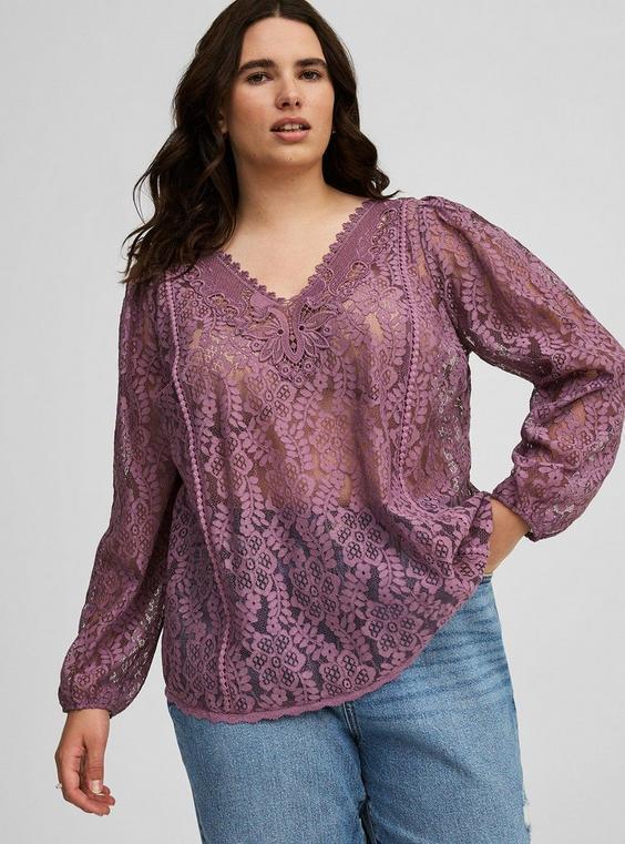 Lace Mix Long Sleeve Blouse Product Image