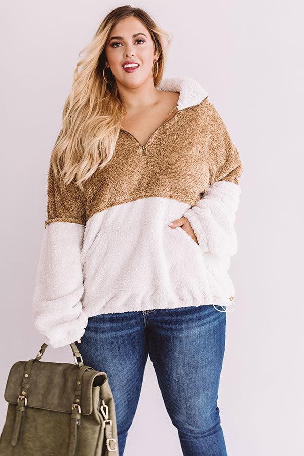 More Lattes, Please Sherpa Pullover In Iced Mocha  Curves Product Image