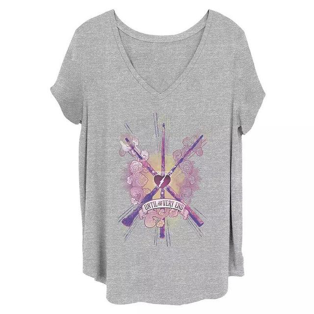 Juniors Plus Size Harry Potter Until The Very End Wand Graphic Tee, Womens Grey Gray Product Image