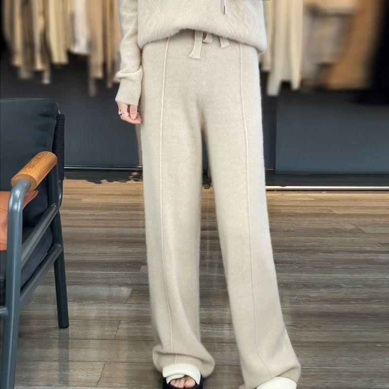 High Rise Plain Knit Wide Leg Pants Product Image