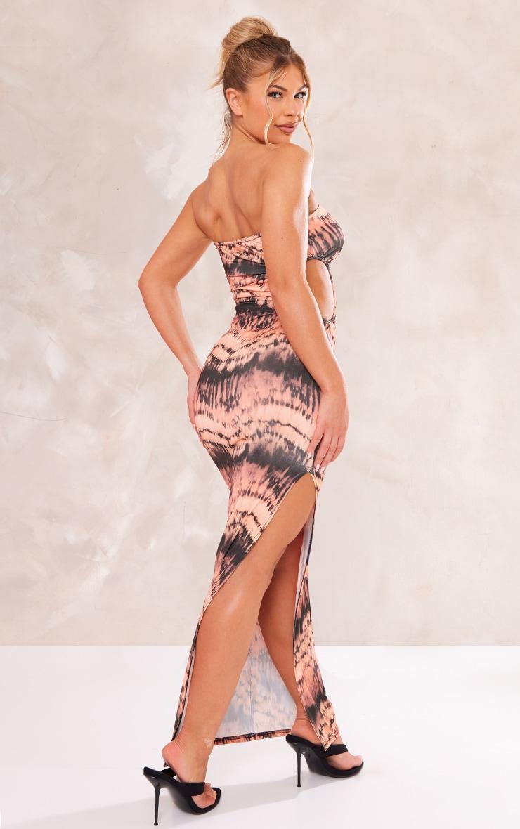 Orange Abstract Printed Cut Out Slit Bandeau Maxi Dress Product Image