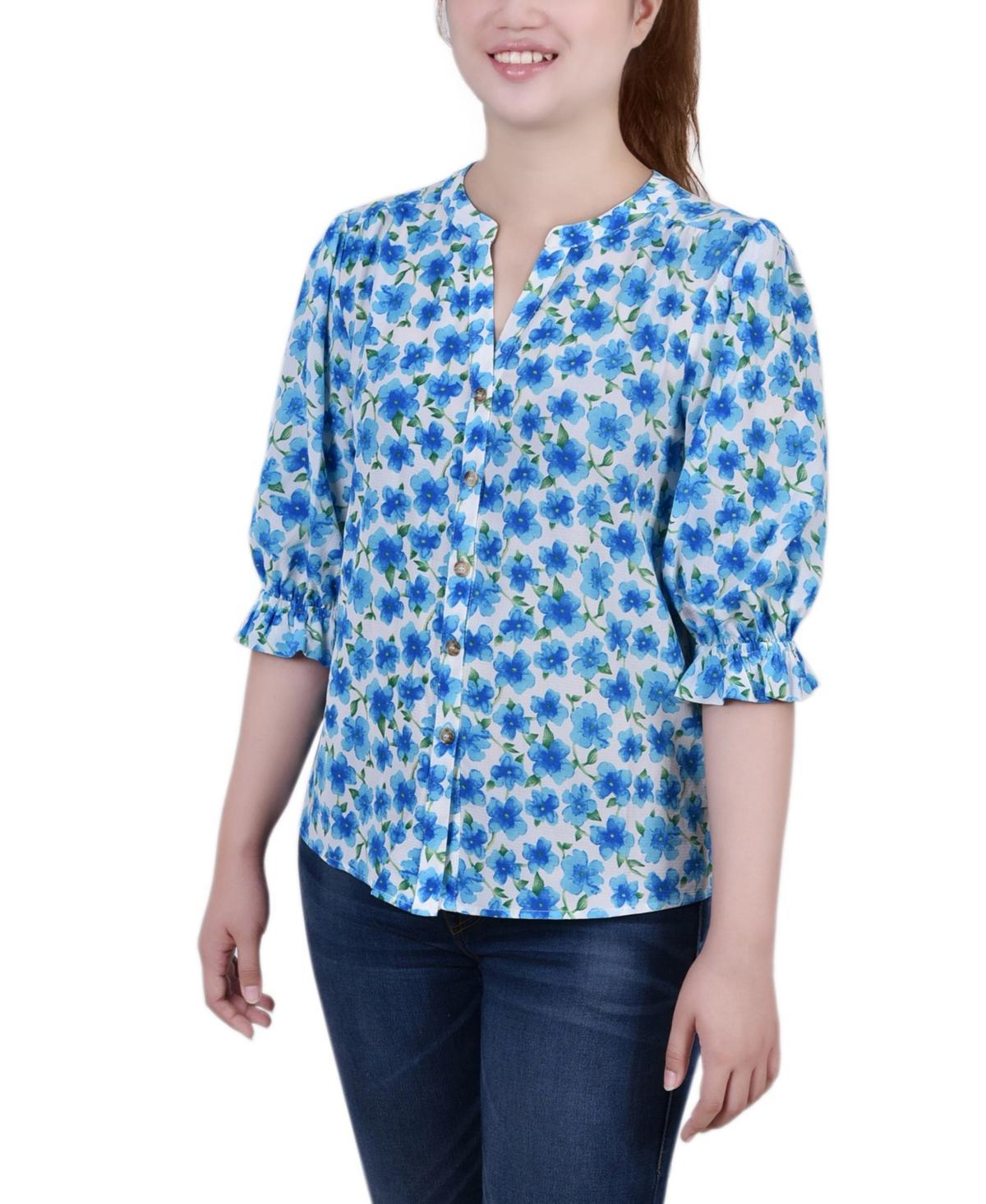 Petite Elbow Sleeve Y-Neck Blouse Product Image