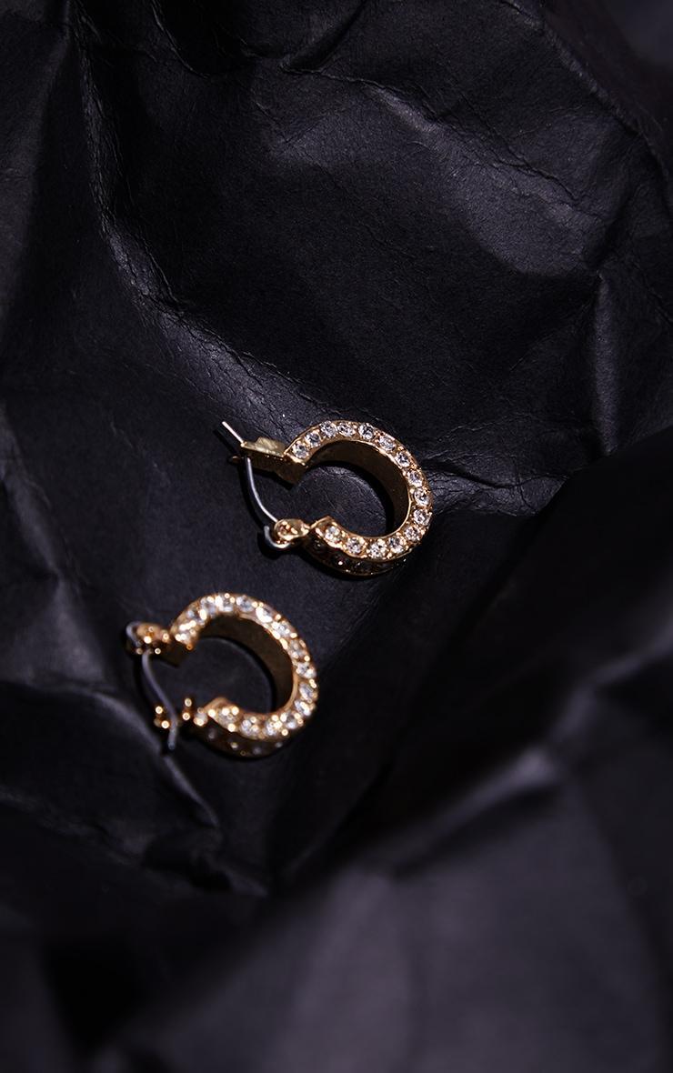 Real Gold Plated Diamante Mini Hoop Earrings Product Image