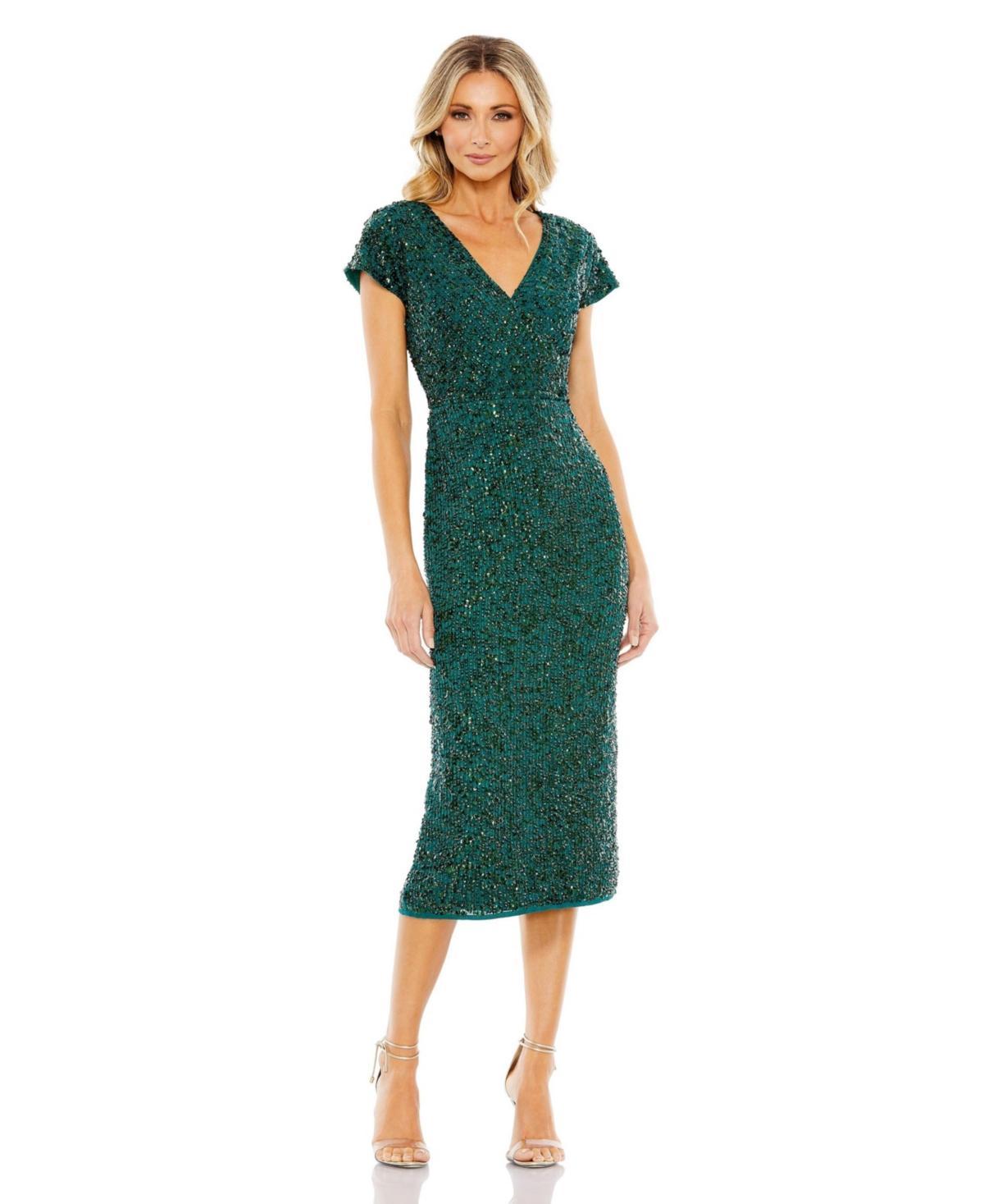 Womens Sequin Faux Wrap Cocktail Dress Product Image