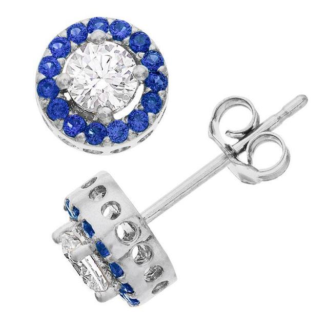 Aleure Precioso Sterling Silver Lab-Created Gemstone & Cubic Zirconia Halo Stud Earrings, Womens, Blue Product Image