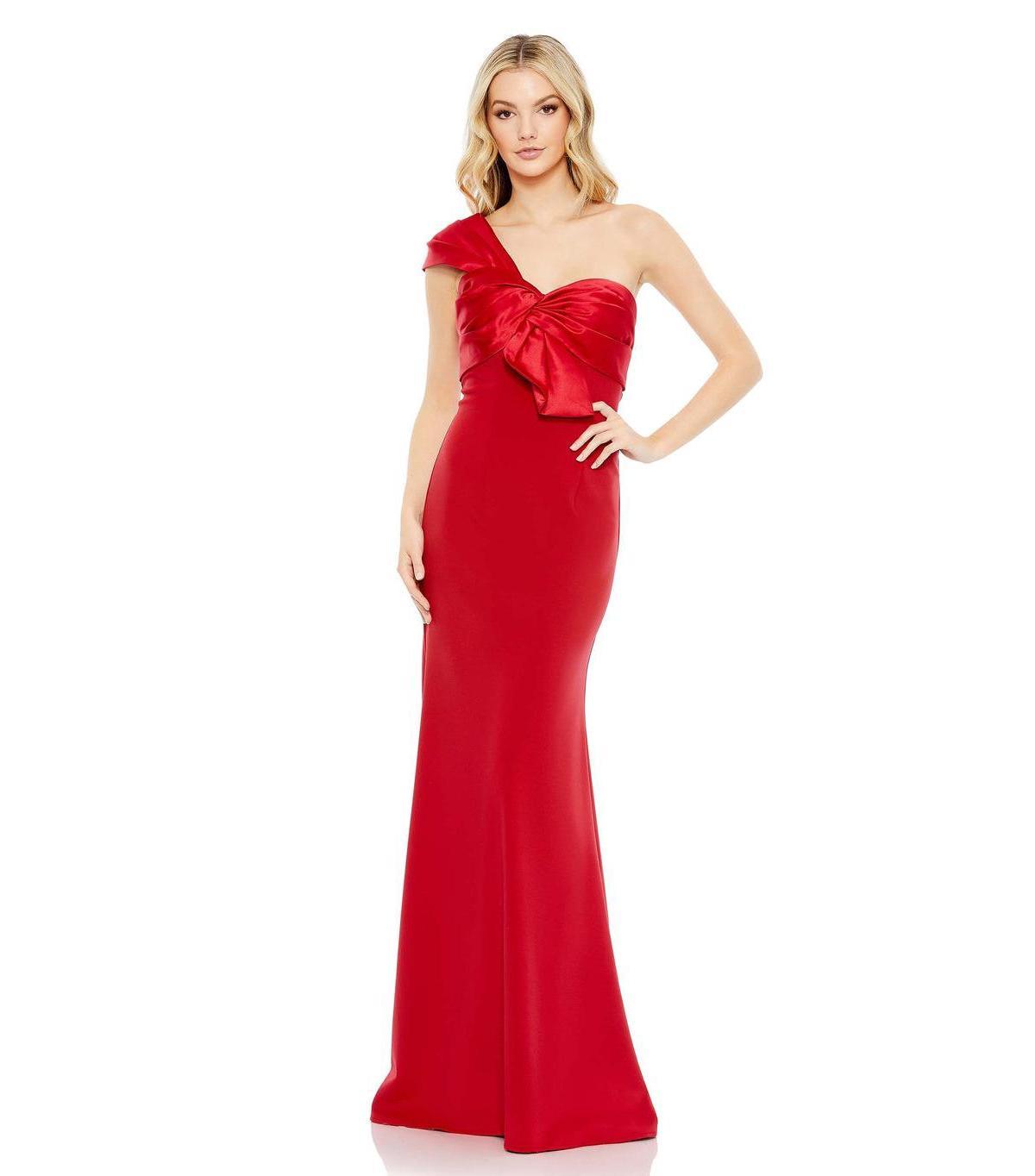 Womens One Shoulder Draped Trumpet Gown Product Image