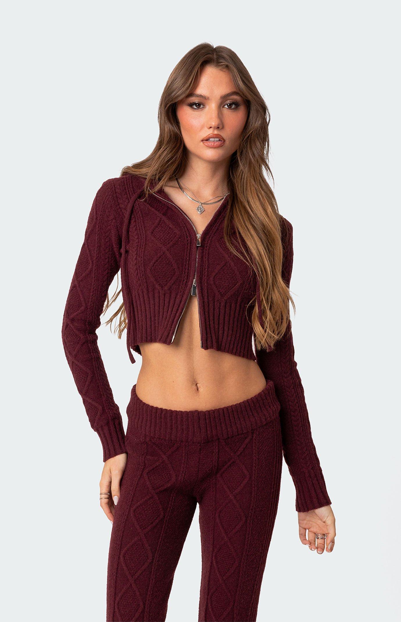 Edikted Women's Ray Cable Knit Hooded Cardigan Product Image