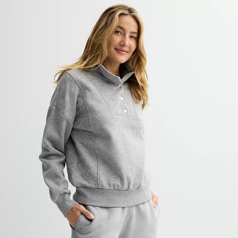 Womens Sonoma Goods For Life Quilted Fleece Sweatshirt Dark Gray Grey Product Image