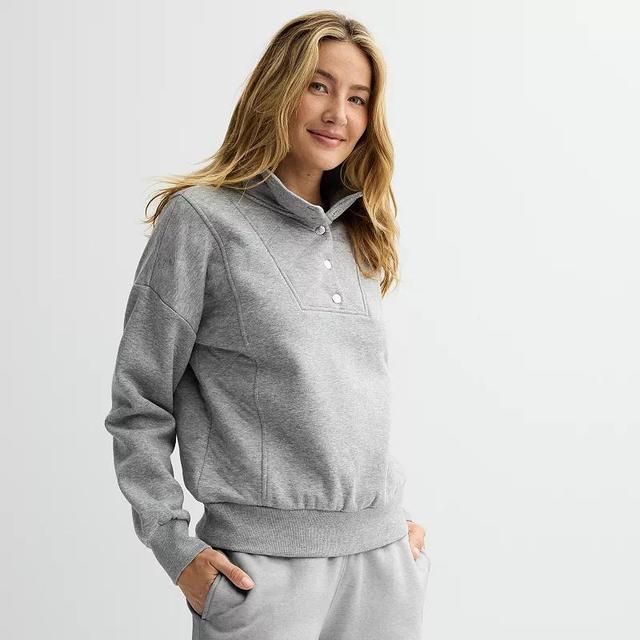 Womens Sonoma Goods For Life Quilted Fleece Sweatshirt Dark Gray Grey Product Image