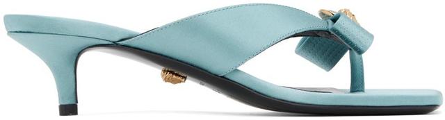 Gianni Bow 45mm Leather Mules In Light Blue Product Image