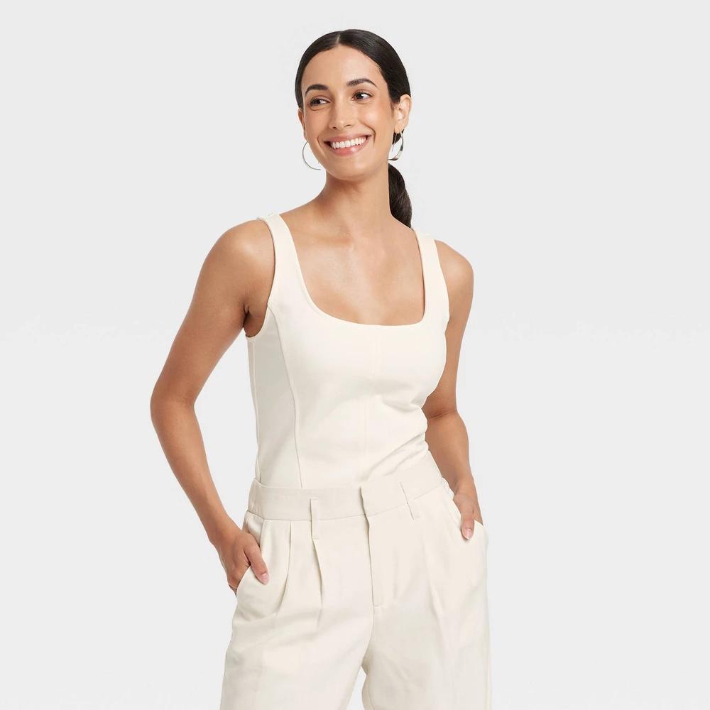 Womens Slim Fit Ponte Corset Tank Top - A New Day Cream XS Product Image