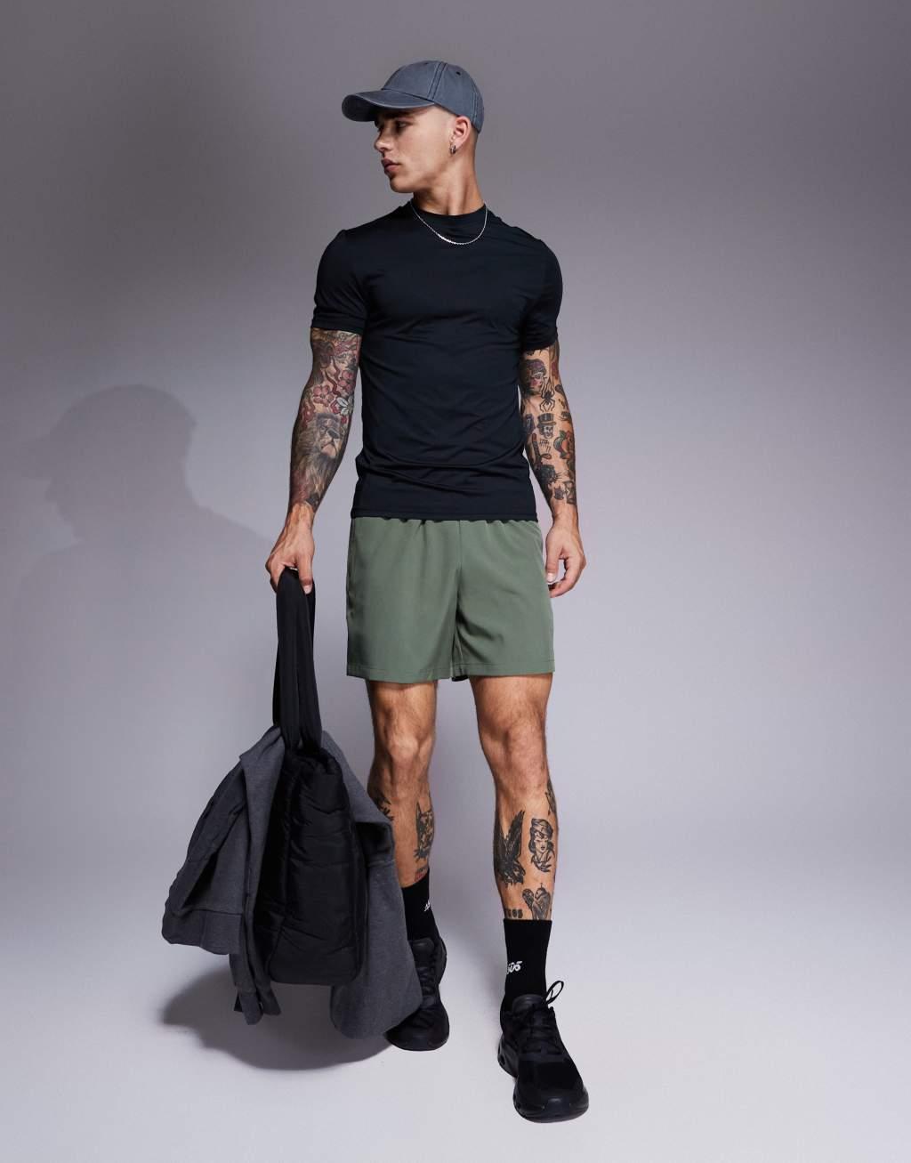 ASOS 4505 Icon 5 inch quick dry training shorts with zip pockets in khaki Product Image