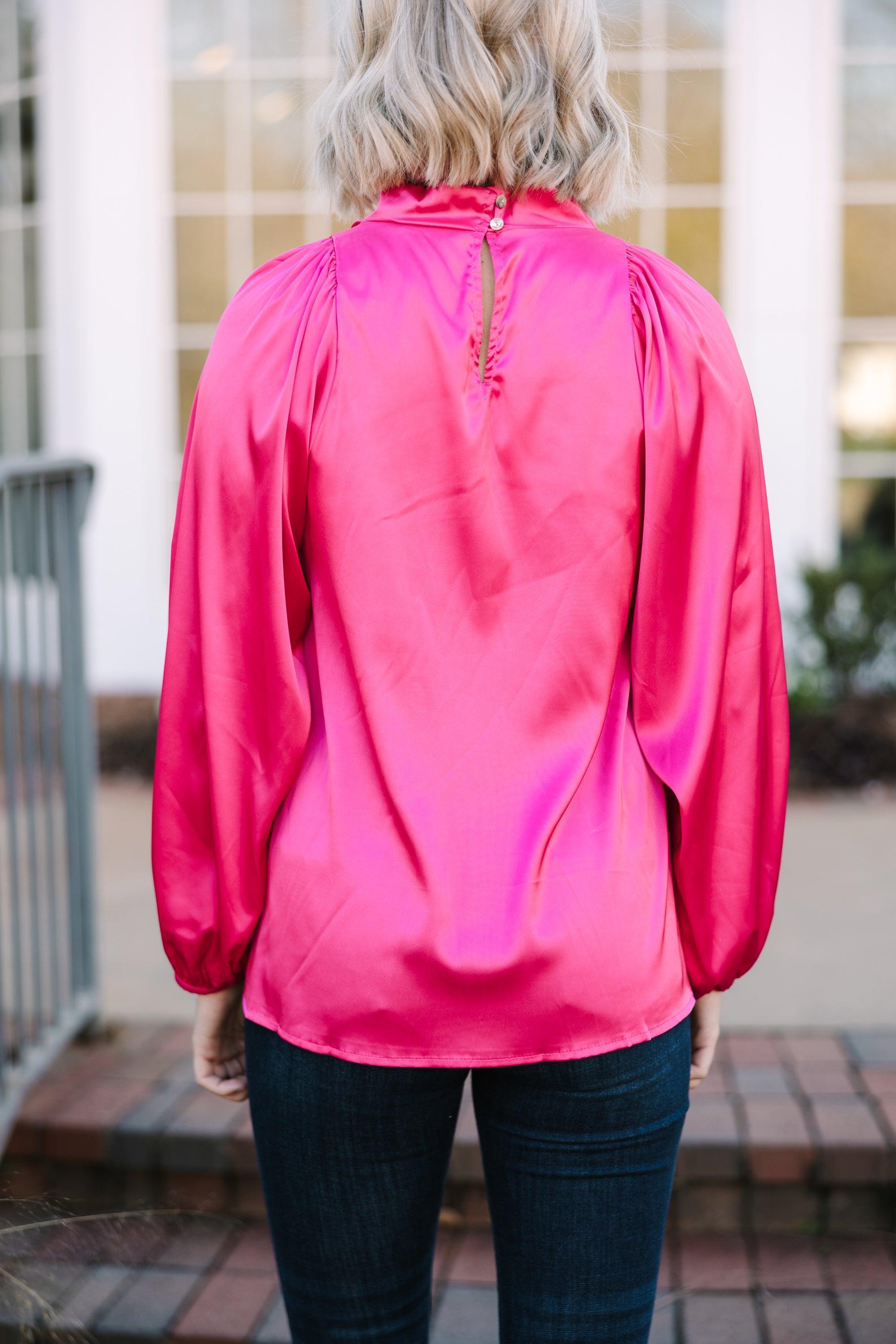 Embrace The Joy Fuchsia Pink Satin Blouse Female Product Image