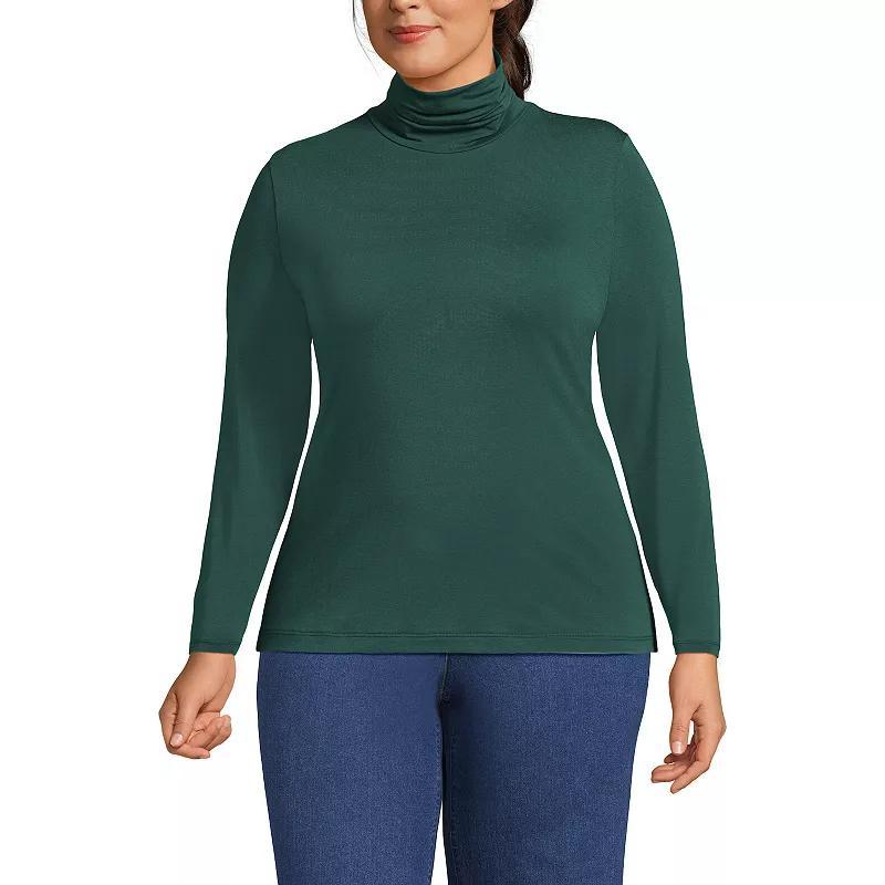 Plus Size Lands End Lightweight Fitted Long Sleeve Turtleneck, Womens Cobalt Blue Grey Product Image