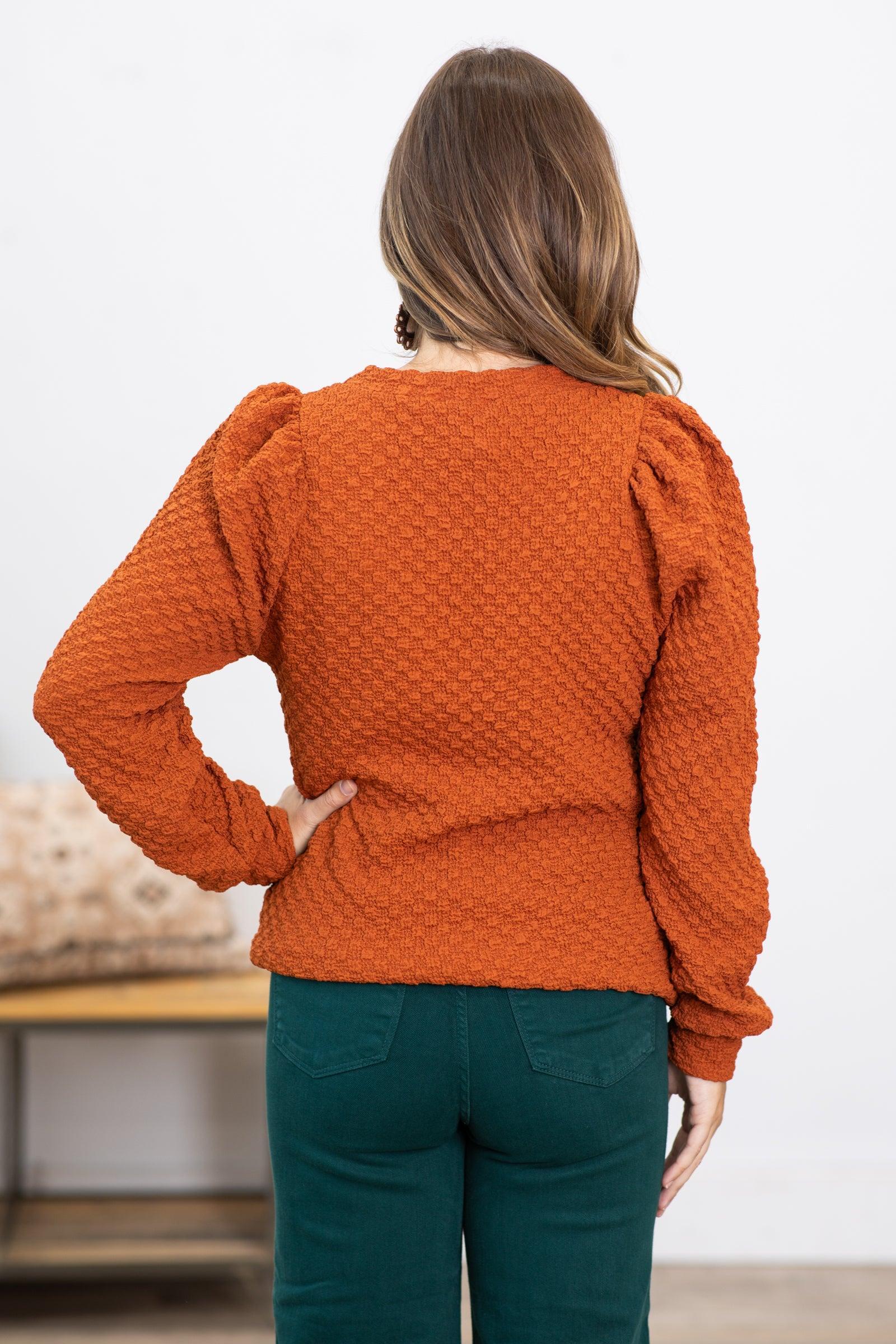 Burnt Orange Textured Long Sleeve Top Product Image