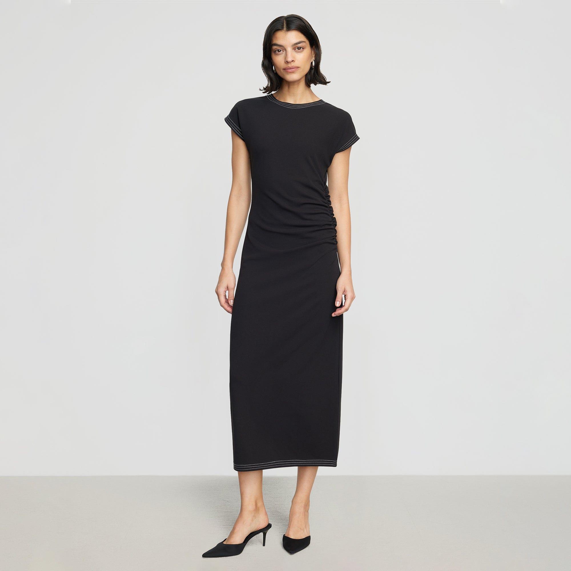 Vela Contrast-Stitch Ruched-Waist Dress Product Image