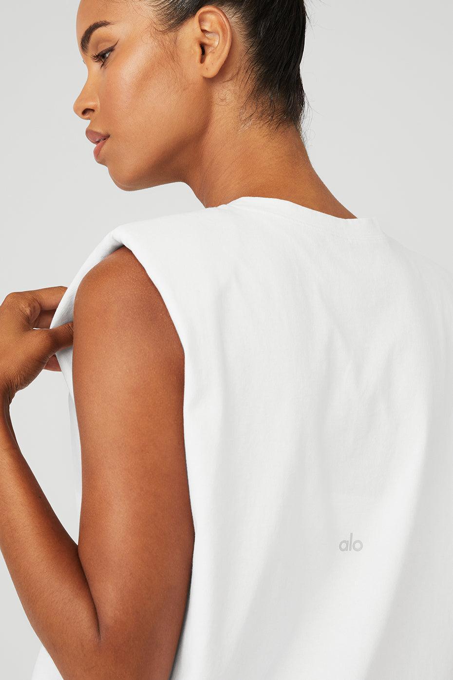 Headliner Shoulder Pad Sleeveless Tee - White Product Image