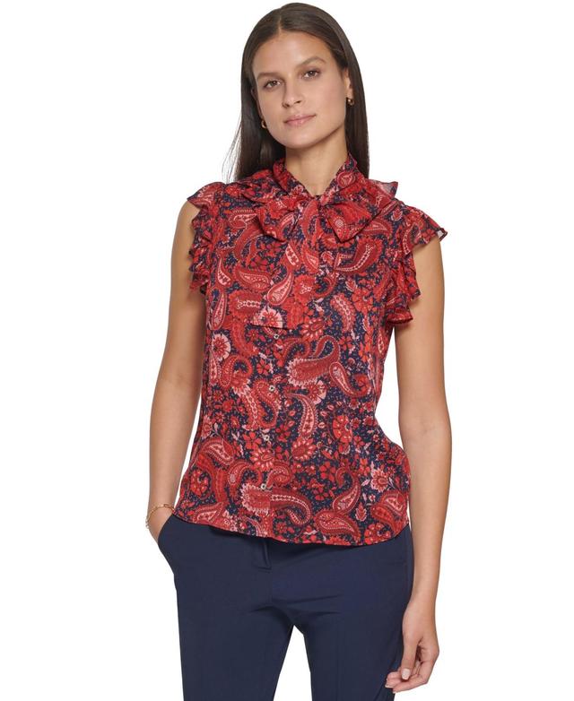 Tommy Hilfiger Sleeveless Blouse with Tie (Midnight Samba) Women's Clothing Product Image