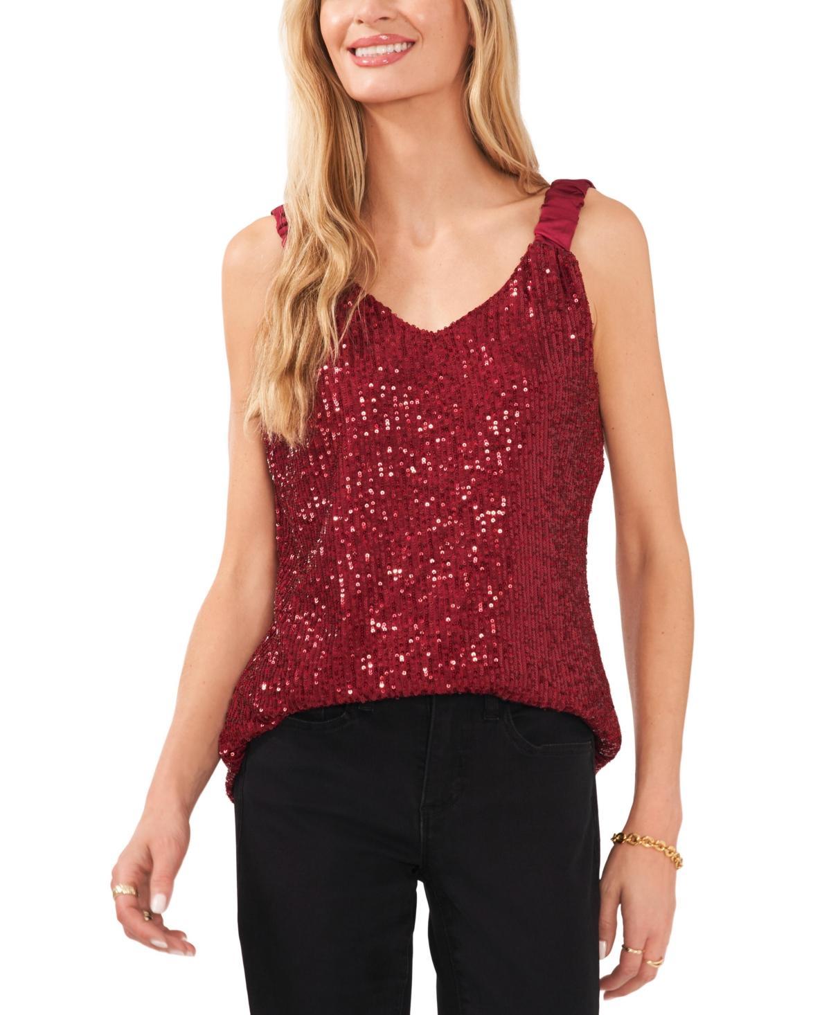 Vince Camuto Ruched Strap Sequin Tank Top Product Image