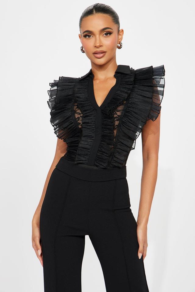 Giving Drama Ruffle Bodysuit - Black Product Image